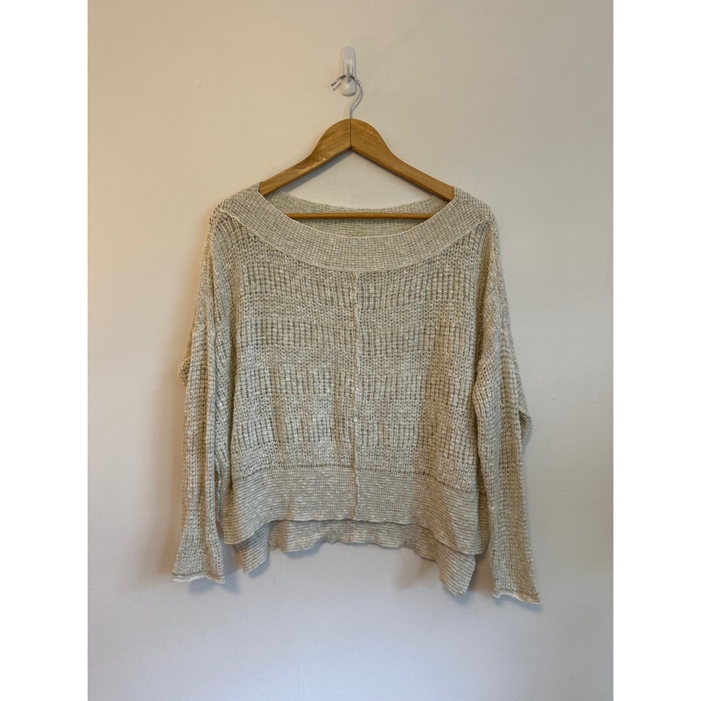 Free People Oversized Boat Neck Open Knit Sweater in Cream | Size XS